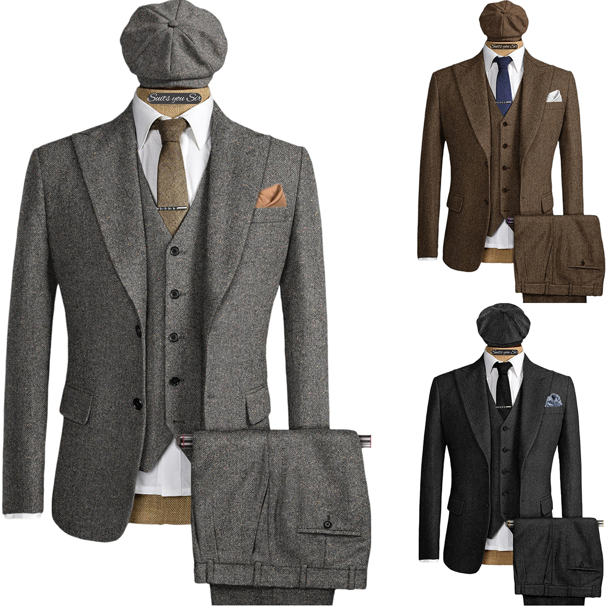 Men'S Formal Wear No Suit - Mens Herringbone Suits 3 Pieces Wool