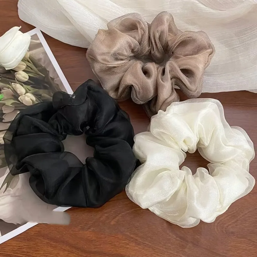 Tie Bar Clip - 1/3pcs Elegant Sheer Chiffon Scrunchies Tones