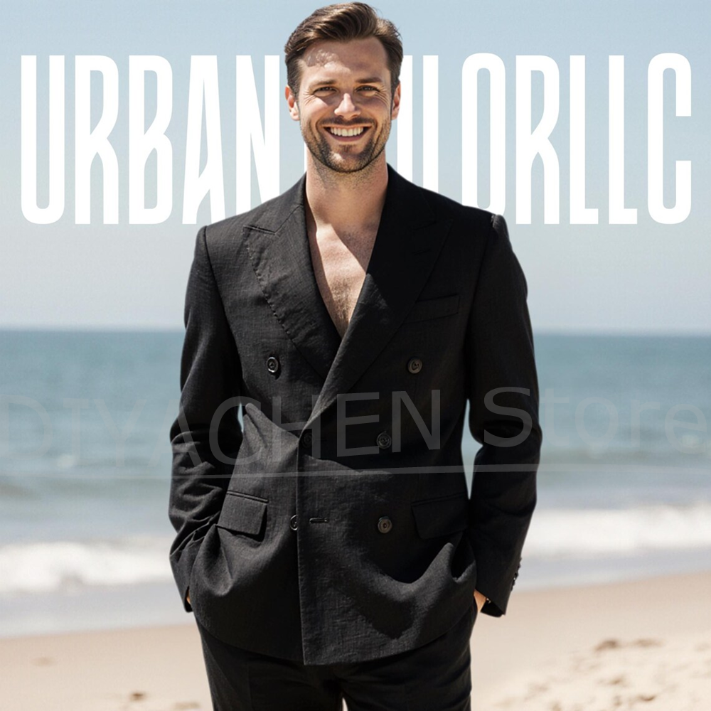 Men Linen Formal Wear - Men Linen Double Breasted Suit Chic