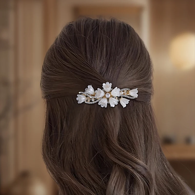 Tie Bar Clip - Elegant Pearl Lily of the Valley