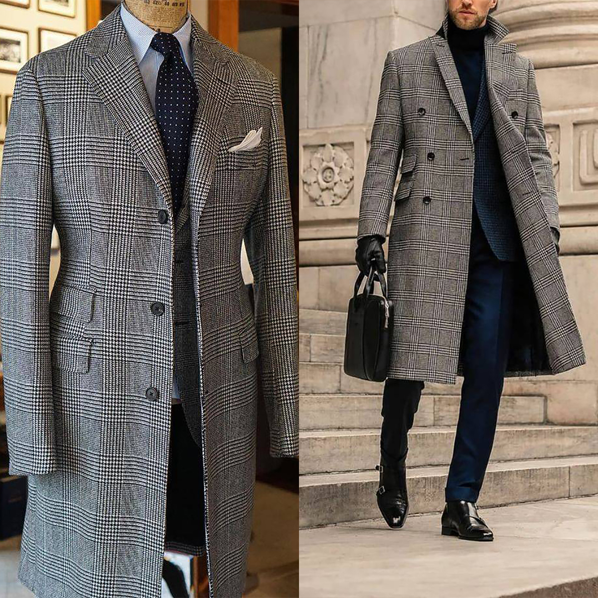 Men'S Formal Wear No Suit - Plaid Woolen Overcoat Jacket For Men