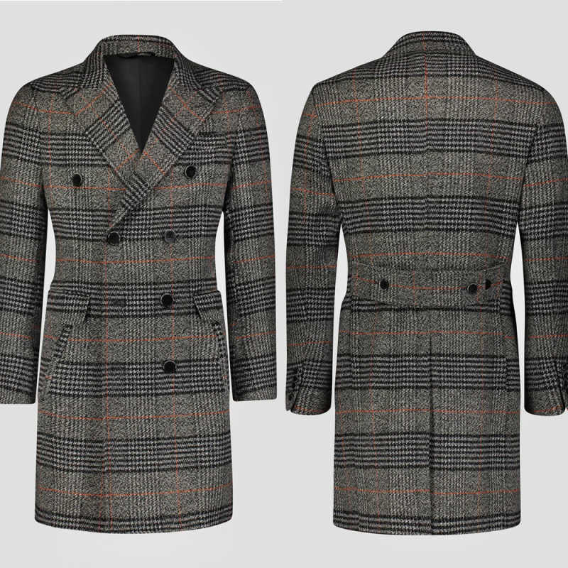 Men'S Formal Wear No Suit - Modern Grid Woolen Blend Men Overcoat