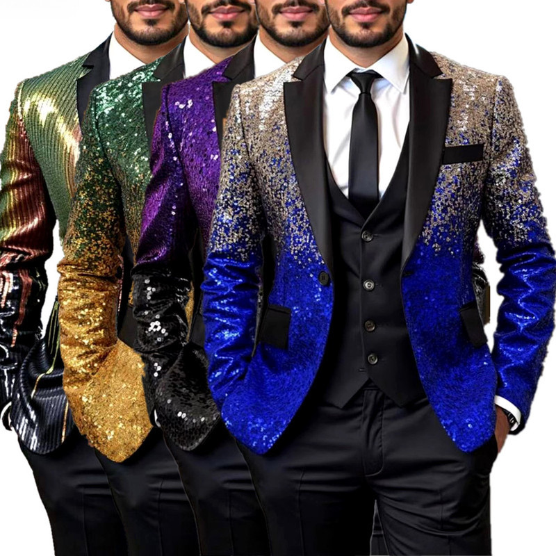 Men Linen Formal Wear - Shiny Sequin Tuxedo Jacket for Men