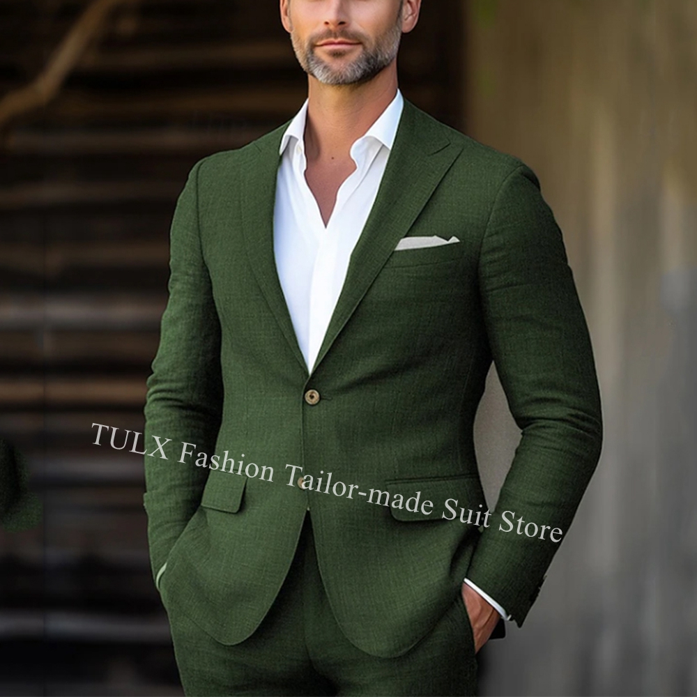 Green Linen 2 Pieces Men Suits - Men Linen Formal Wear recensione e prezzo