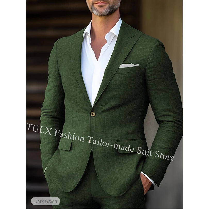 Green Linen 2 Pieces Men Suits - Men Linen Formal Wear recensione e prezzo