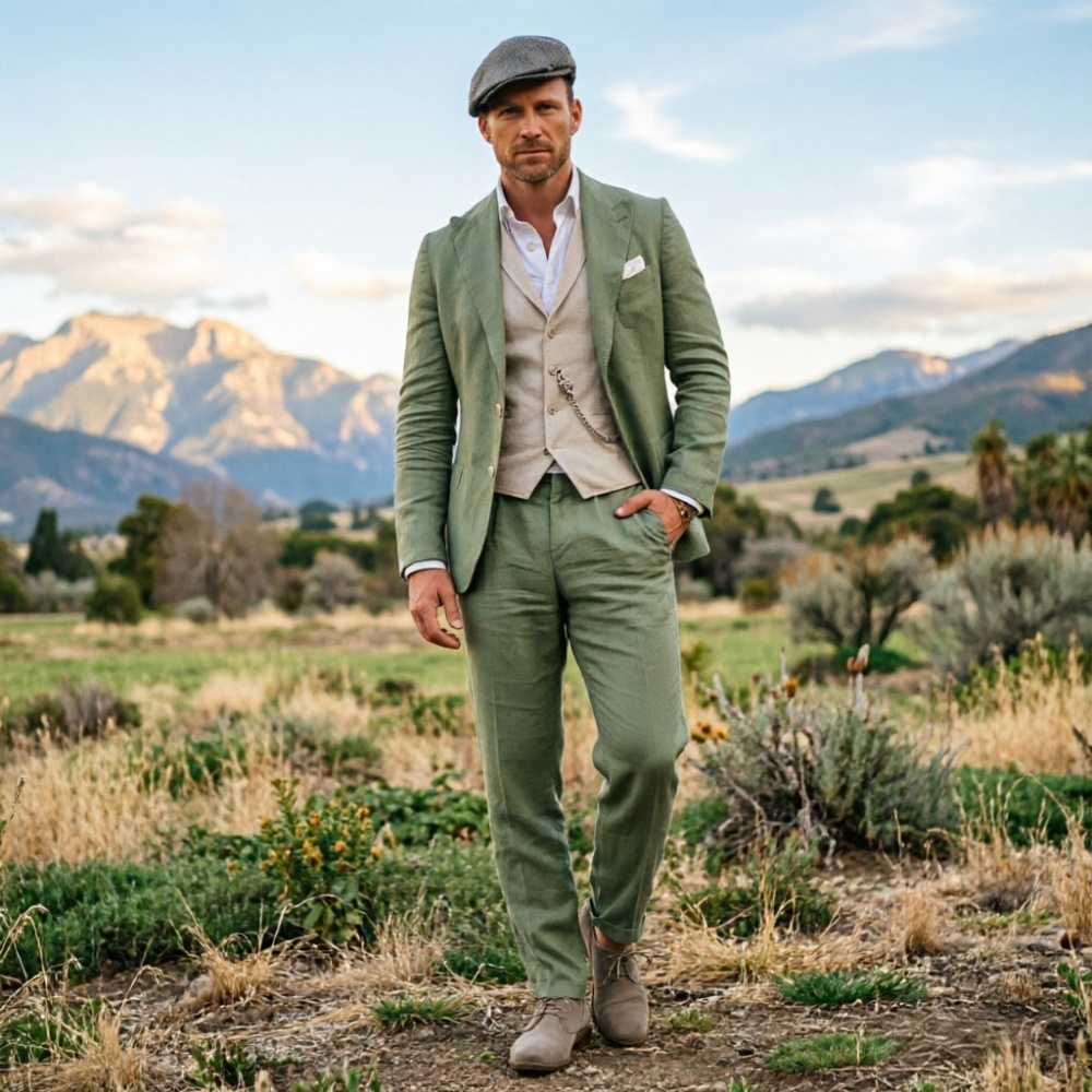 Sage Green Linen Men 3 Piece S - Men Linen Formal Wear recensione e prezzo