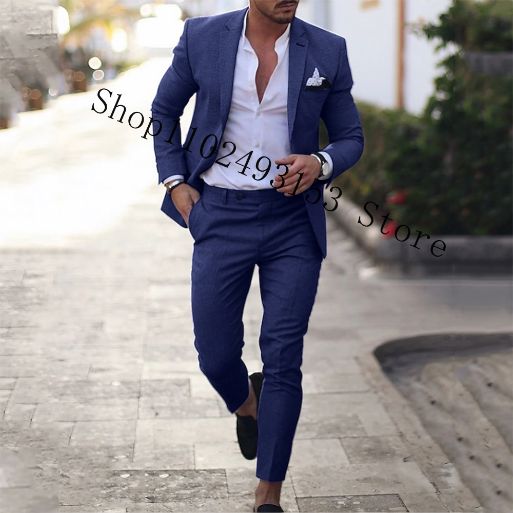 Navy Linen Suits Blazer Slim F - Men Linen Formal Wear recensione e prezzo