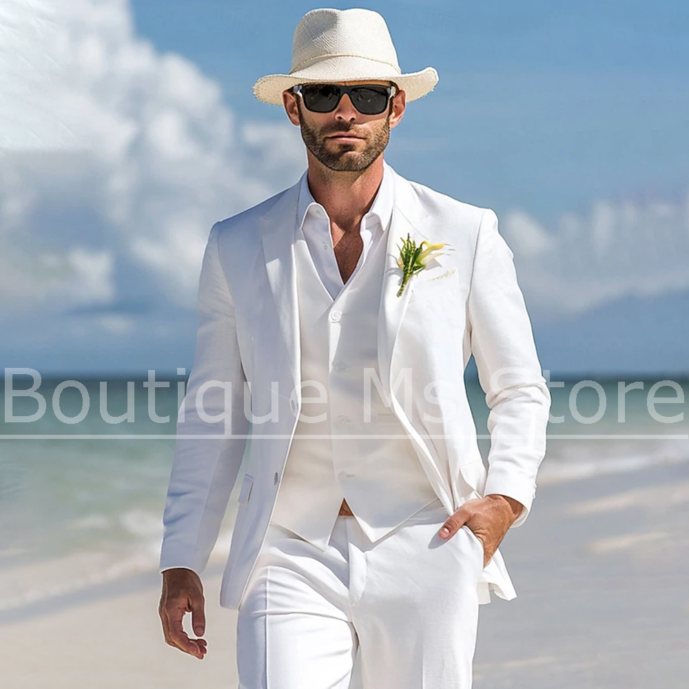 Men's White Linen Suit 3 Piece - Men Linen Formal Wear recensione e prezzo