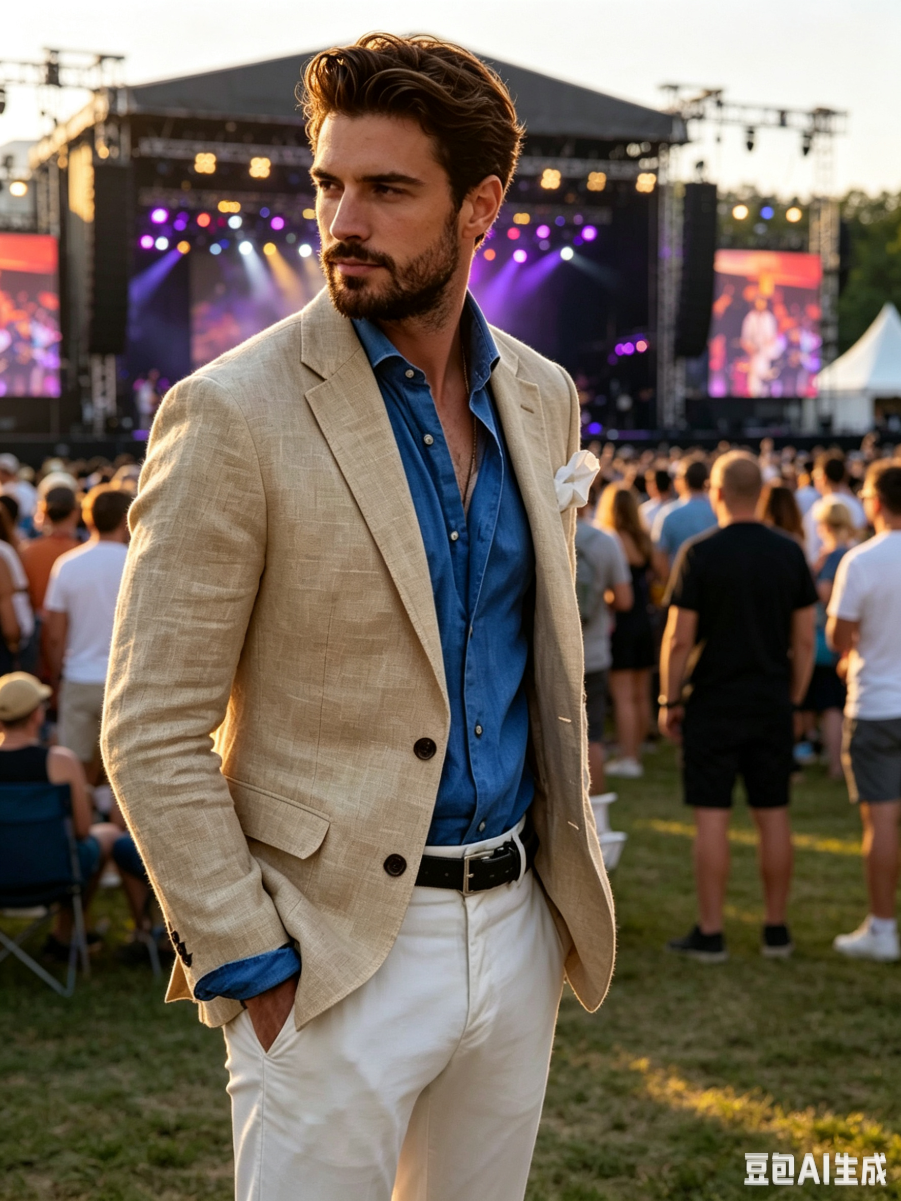 Beige/Blue Linen Men Suit Blaz - Men Linen Formal Wear recensione e prezzo