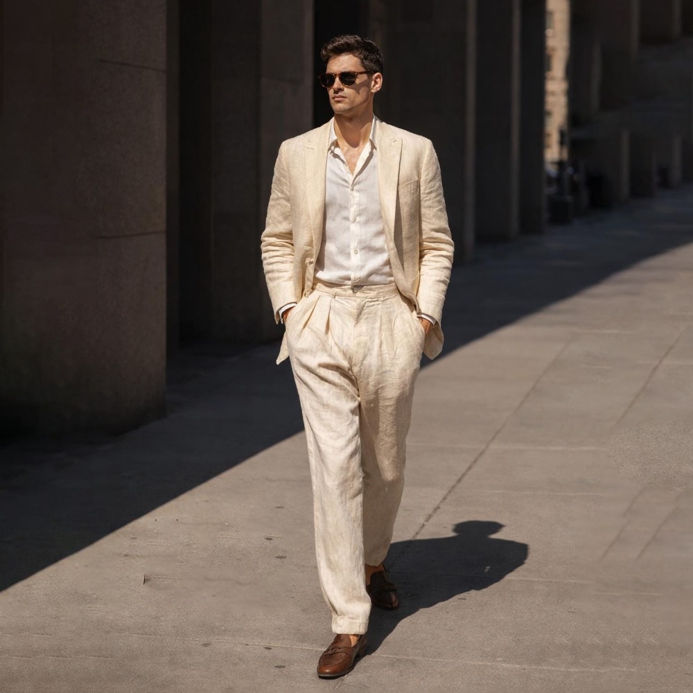 Beige Linen Wedding Tuxedo Pro - Men Linen Formal Wear recensione e prezzo