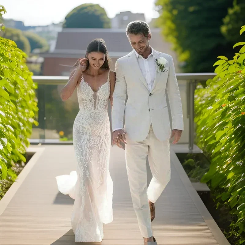 Linen Wedding Tuxedo For Men S - Men Linen Formal Wear recensione e prezzo