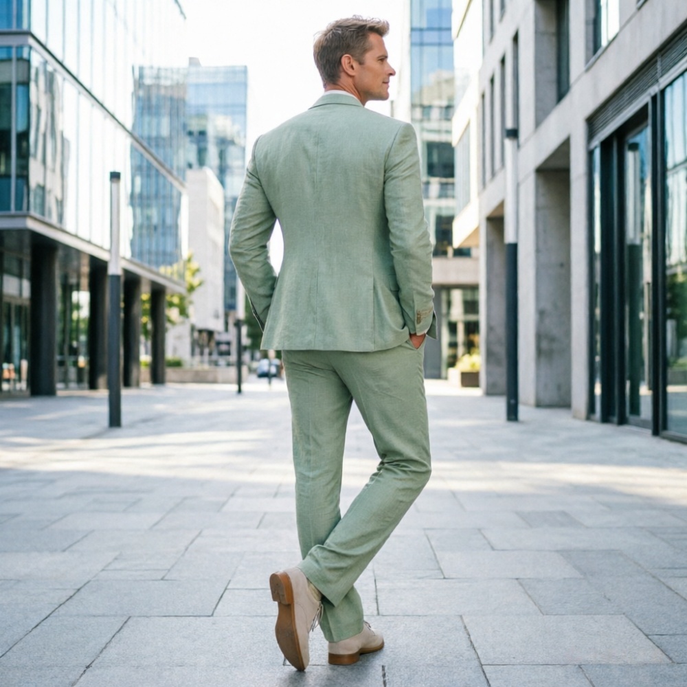 Sage Green Linen Men Suits 3 P - Men Linen Formal Wear recensione e prezzo