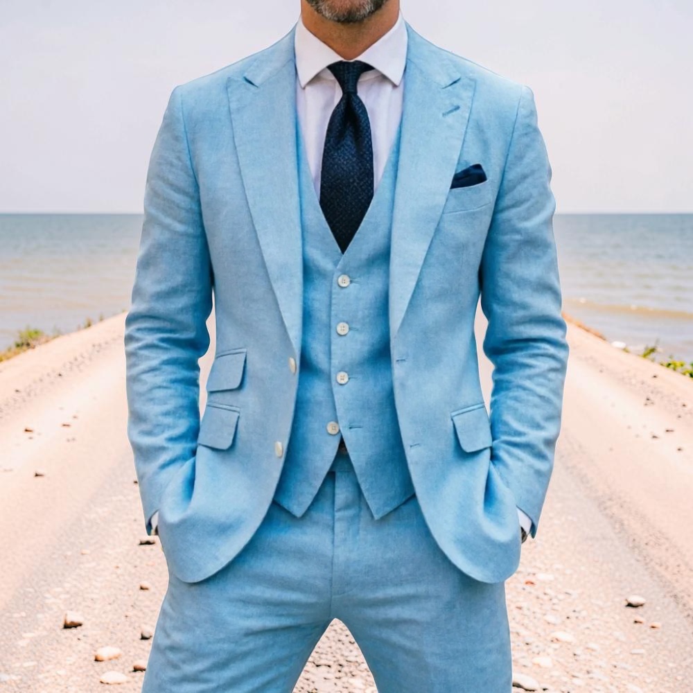 Sky Blue Linen Men Wedding Tux - Men Linen Formal Wear recensione e prezzo