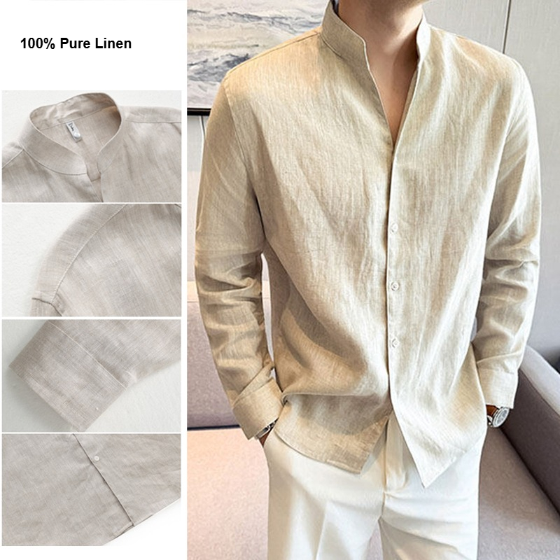 100% Linen Long Sleeve Shirt f - Men Linen Formal Wear recensione e prezzo