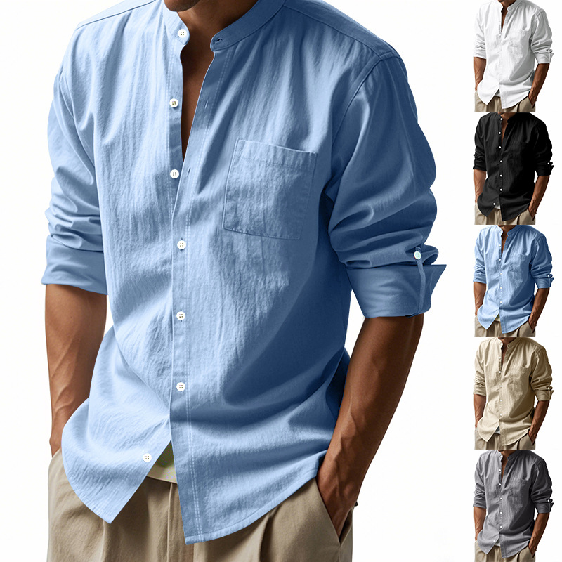 Men's Linen Stand Up Collar Sh - Men Linen Formal Wear recensione e prezzo